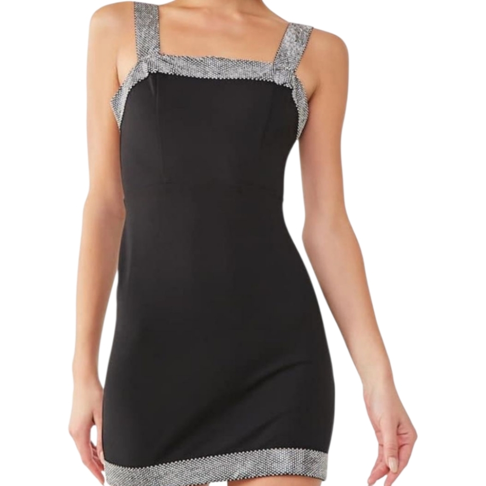 Foever 21 Elegant Black Sheath Mini Dress with Rhinestone Accents Size S